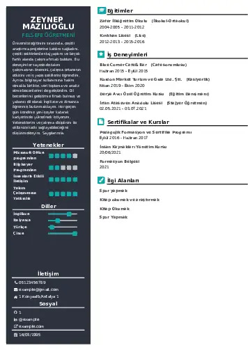Felsefe Öğretmeni CV Örnekleri cv indir